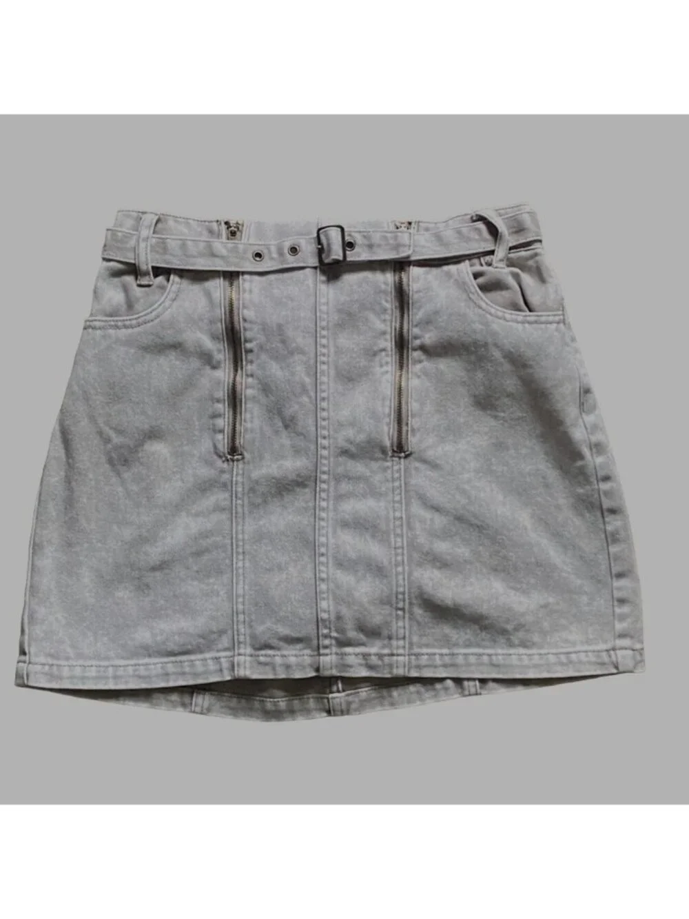 Pac Sun Acid Washed Belted Denim Mini Skirt-Light Gray-Size 28-GUC